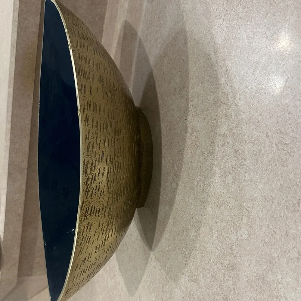 Indiana Glass Blue Interior Gold-Textured Wall Bowl